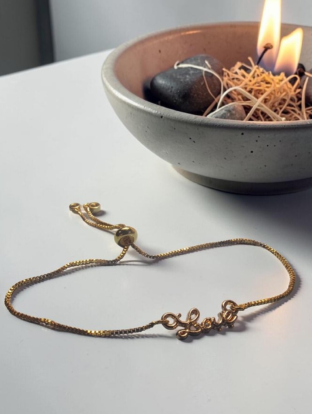 Gold 'Love' Script Adjustable Bracelet - Women Jewelry